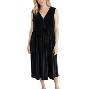 Vintage 90s FADS Black Velvet Jumper Dress L Sleeveless Whimsiegoth